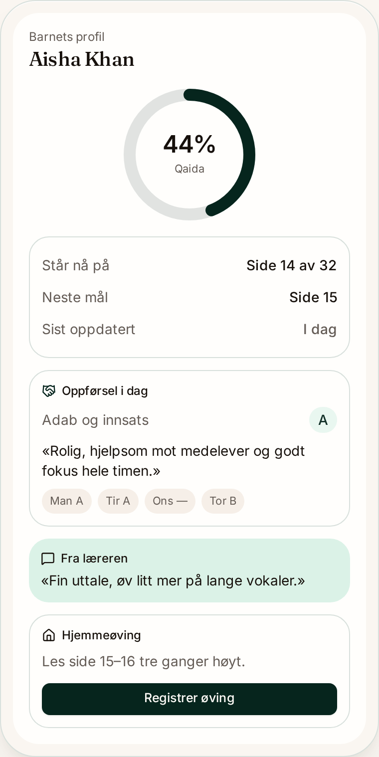 Læreflyt foresatt-visning på mobil